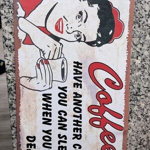 Retro Coffee Tin Sign with Red Accents